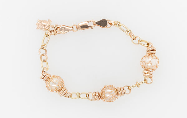 French Knitted Triple Pearl and Turtle Bracelet