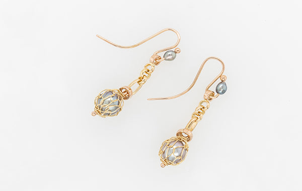 French Knitted Link Pearl Drop Earrings