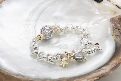 French Knitted Pearl Starfish Bracelet SS 9Y