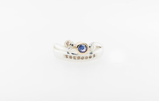 Ceylon Sapphire & Diamond Scroll Ring