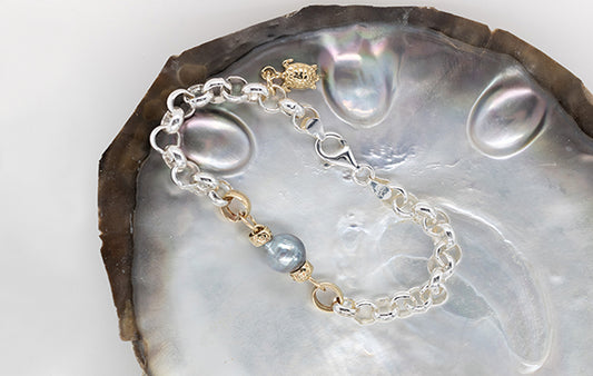 Pearl & Turtle Two-Tone Bracelet