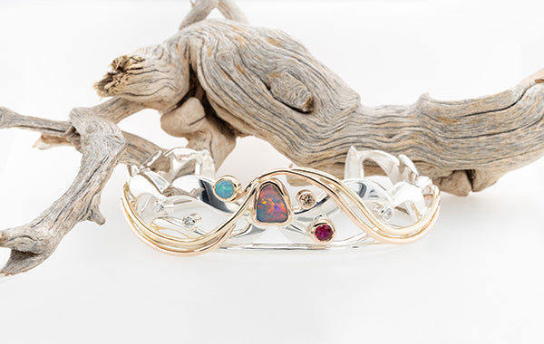 Opal, Ruby & Diamond Double Strand Cuff