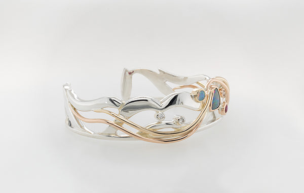 Opal, Ruby & Diamond Double Strand Cuff