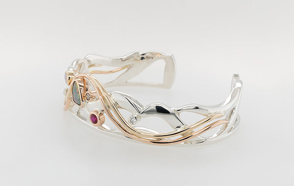 Opal, Ruby & Diamond Double Strand Cuff