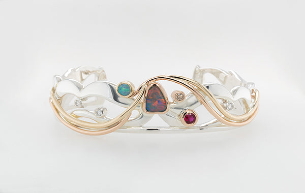 Opal, Ruby & Diamond Double Strand Cuff