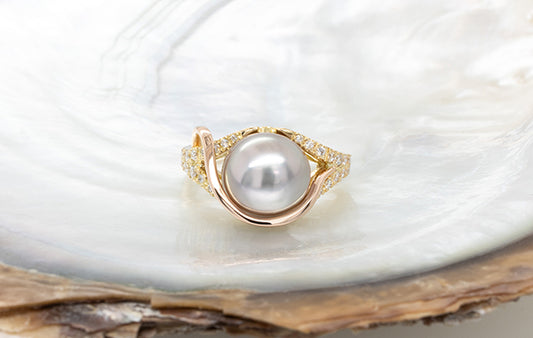 Pearl & Diamond Split Shank Ring 