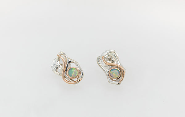 Coral Opal Wire Stud Earrings