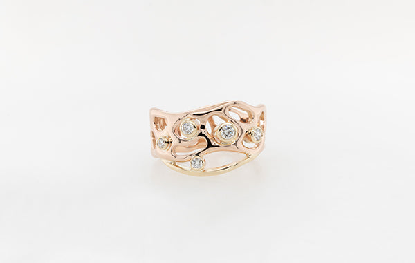 Coral and White Diamond Rose Ring 