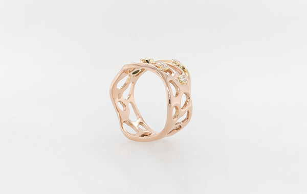 Coral and White Diamond Rose Ring 