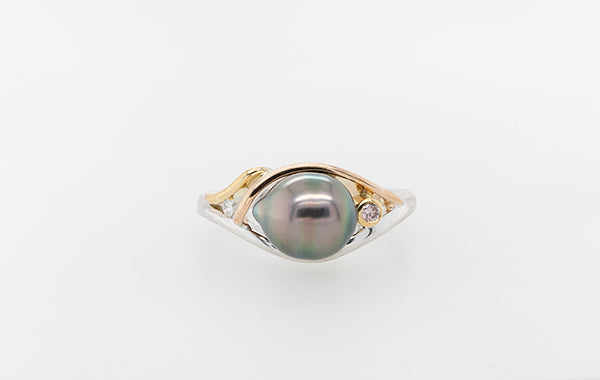 Pearl & 6PP Diamond Ring