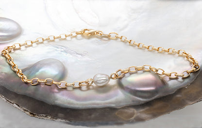 Keshi Pearl Figaro Bracelet 19cm