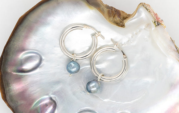 Pearl Hoops Silver and Blue