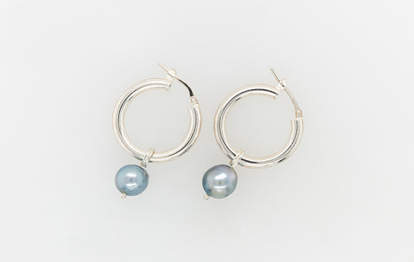 Pearl Hoops Silver and Blue