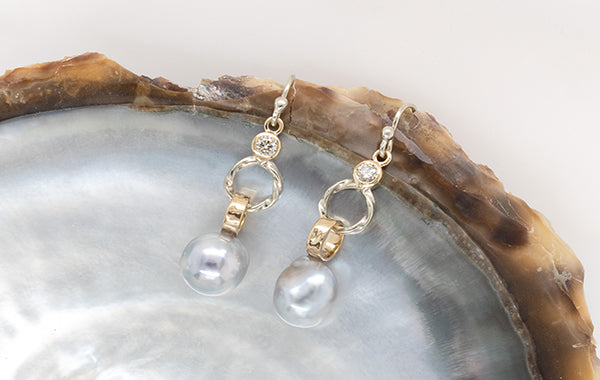 Pearl, Diamond, Embossed and Twist Link Earrings