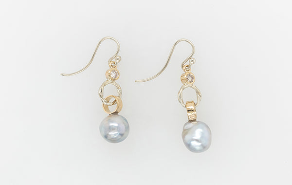 Pearl, Diamond, Embossed and Twist Link Earrings