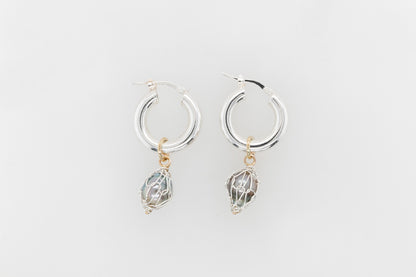 French Knitted Pearl Drop Hoop Earrings