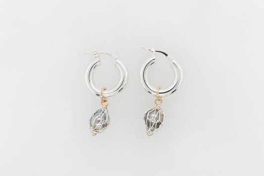 French Knitted Pearl Drop Hoop Earrings