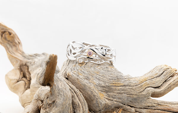 Vine Ring with Pink and White Diamonds