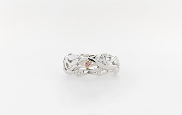 Vine Ring with Pink and White Diamonds