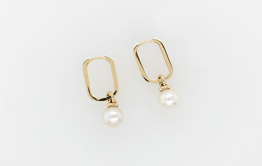 Pearl Rectangle Huggies Earrings