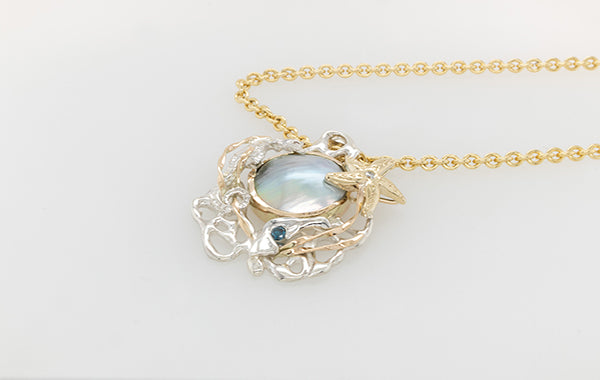 Sea Creatures, Blue, Champagne, White Diamond and Mabe Pendant  