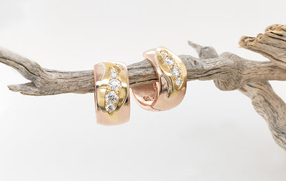 Two Toned Diamond Huggie Earrings