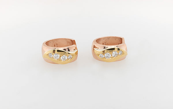 Two Toned Diamond Huggie Earrings