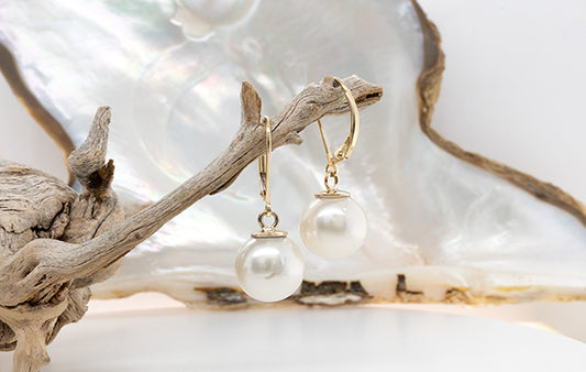 South Sea Round White Pearl Drop Earrings