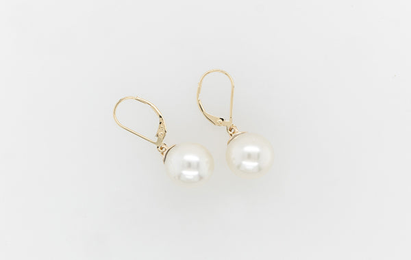 South Sea Round White Pearl Drop Earrings