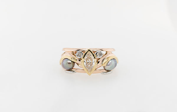 Marquise Diamond and Keshi Pearl Ring