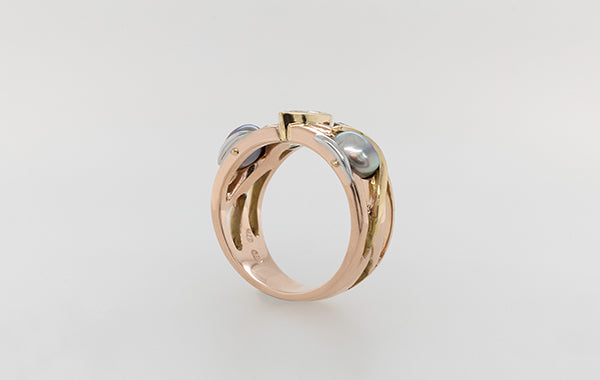 Marquise Diamond and Keshi Pearl Ring