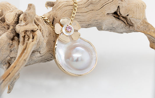 Geraldton Wax Mabe Pearl & Pink Sapphire pendant