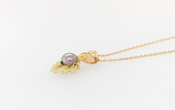 French Knitted Pearl & Pink Diamond Pendant