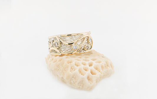 French Knitted Two Tone Diamond Ring