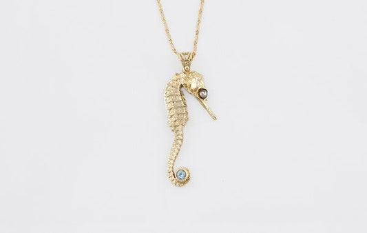 Seahorse Pendant with Aquamarine & Keshi