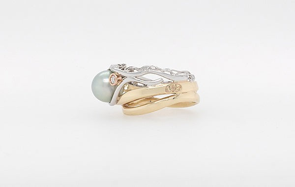 Natural Akoya Pearl Diamond & Frenck Knitting Ring