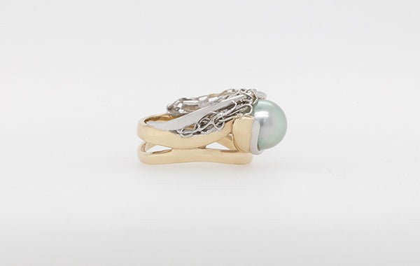 Natural Akoya Pearl Diamond & Frenck Knitting Ring