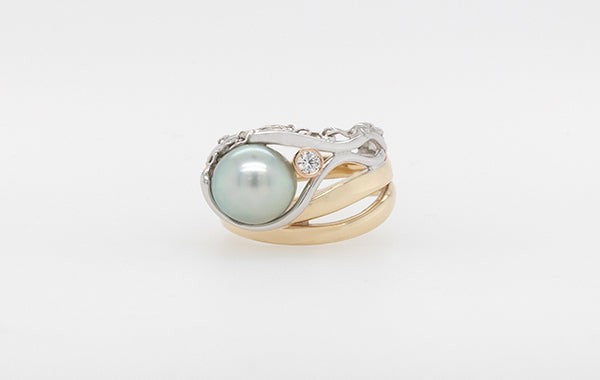 Natural Akoya Pearl Diamond & Frenck Knitting Ring