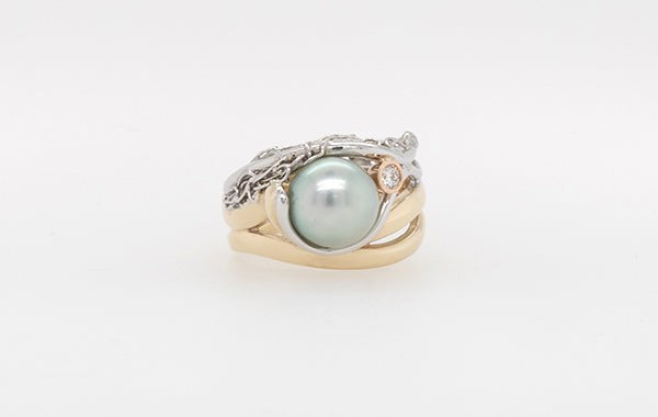 Natural Akoya Pearl Diamond & Frenck Knitting Ring