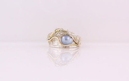 Keshi Pearl French Knitted Embossed Ring