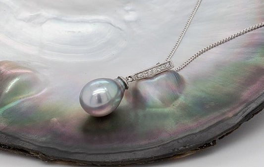 Pearl & Diamond Drop Pendant 18W