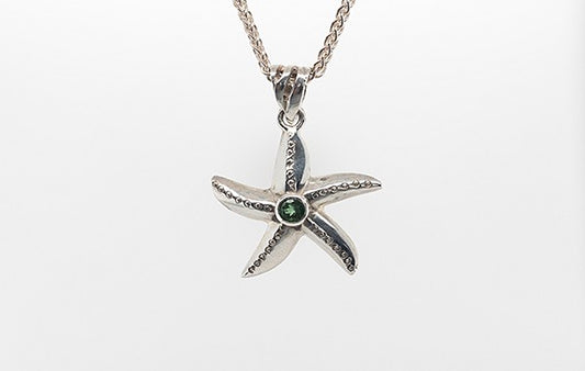 Starfish Large Pendant with Blue/Green Tourmaline SS