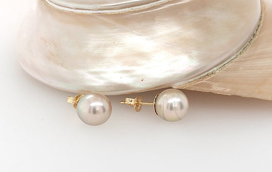 Pearl Stud Earrings Silver Champagne Coloured