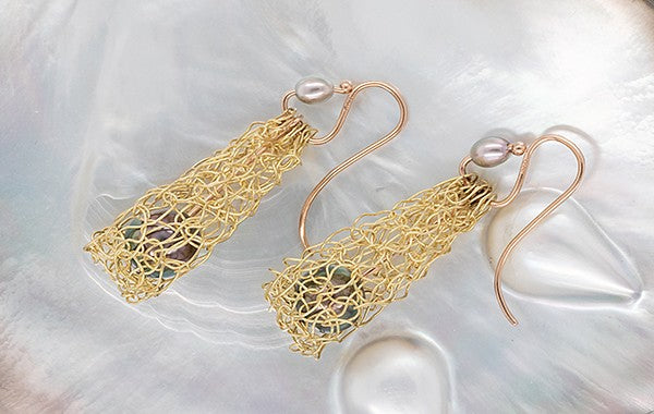 French Knitted Pearl Earrings Large